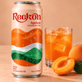 Reckon Apricot can beside a poured glass over ice with fresh apricots